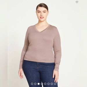 Universal Standard Foundation Long Sleeve V-Neck Tee in Nutmeg Size M(18-20) NWT